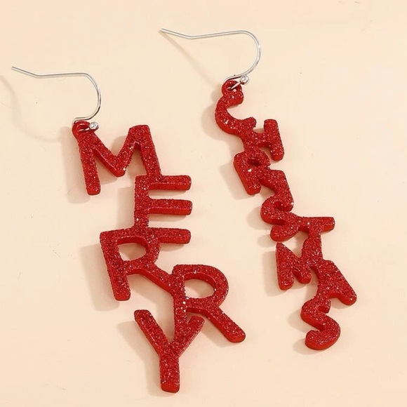 Merry Christmas Red Sparkle Earrings - Picture 2 of 7